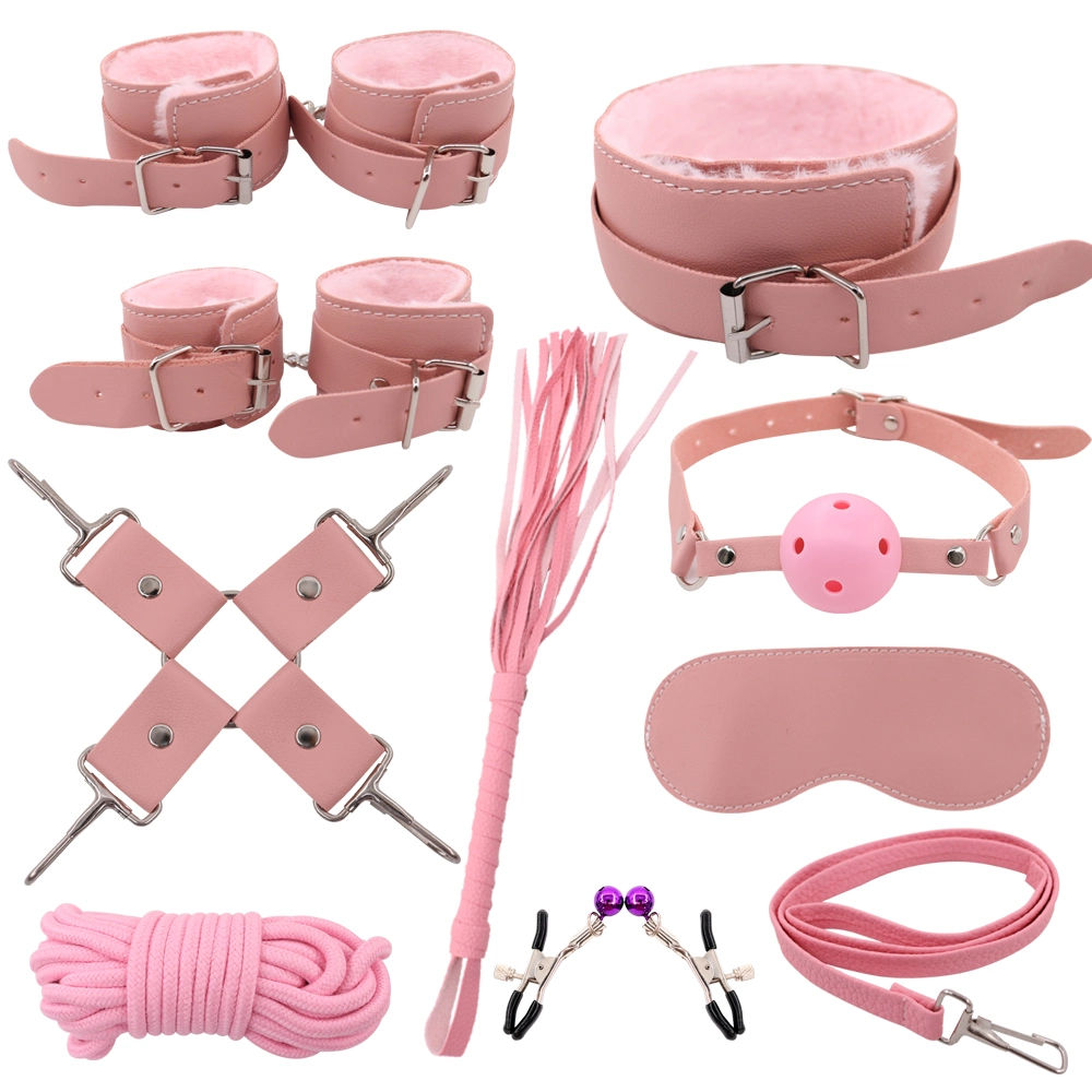 Adult 10 PCS Sm Fetish Bdsm Bondage Slave Set PU Hand Cuff Wrist Cuff Ankle Cuff Restraint for Couples