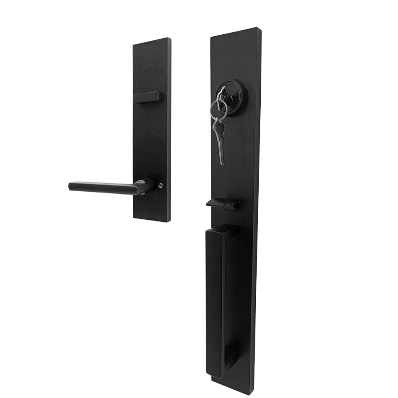 Matte Black Zinc Alloy Long Plate Complete Entry Handle with Lock
