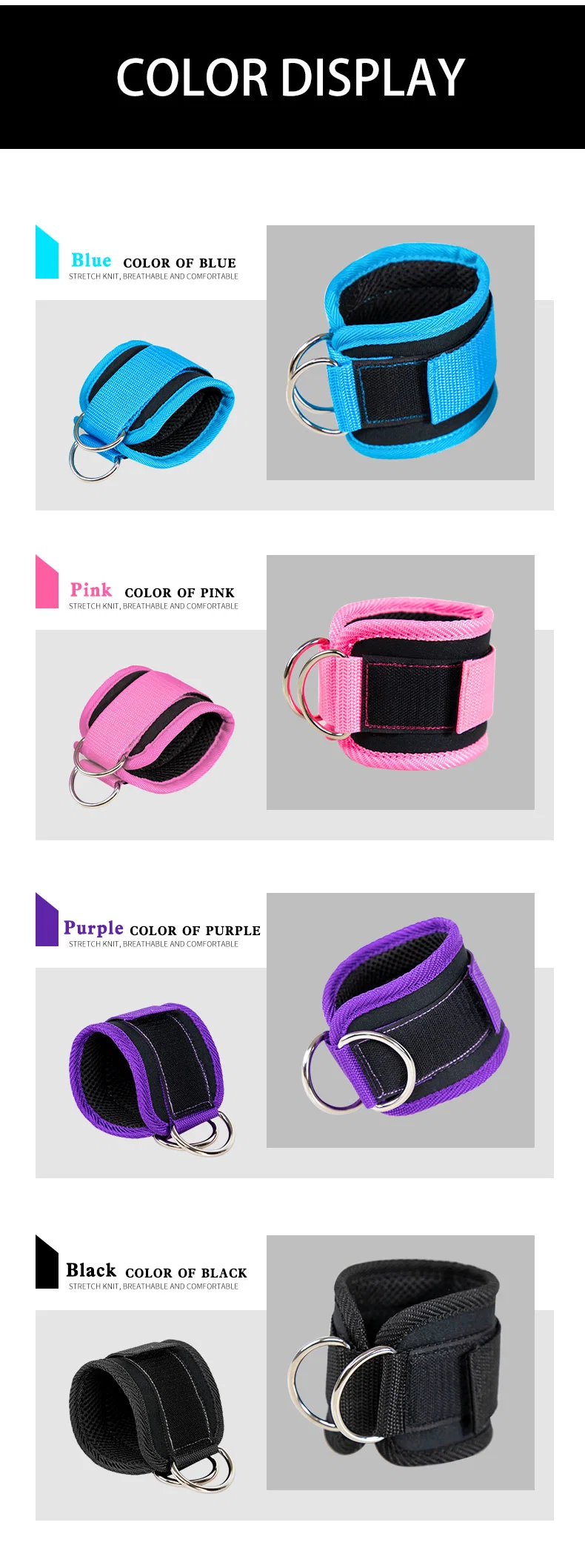 Gym Wholesale High Quality 4 Colors Ankle Straps with Double Metal Buckle
