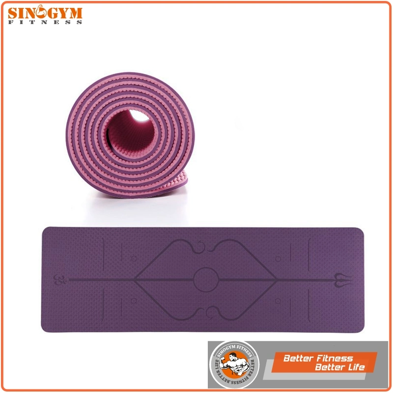 Dual Color TPE Yoga Pilate Exercise Mat with Posture Guidance Line