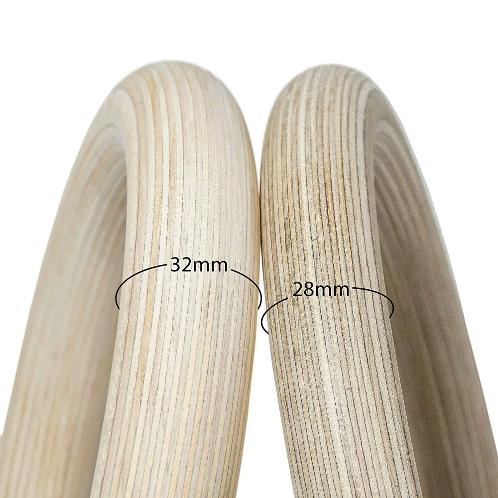 28mm 32mm Strength Fitness Equipment Gym Exercise Birch Wooden Gymnastic Rings
