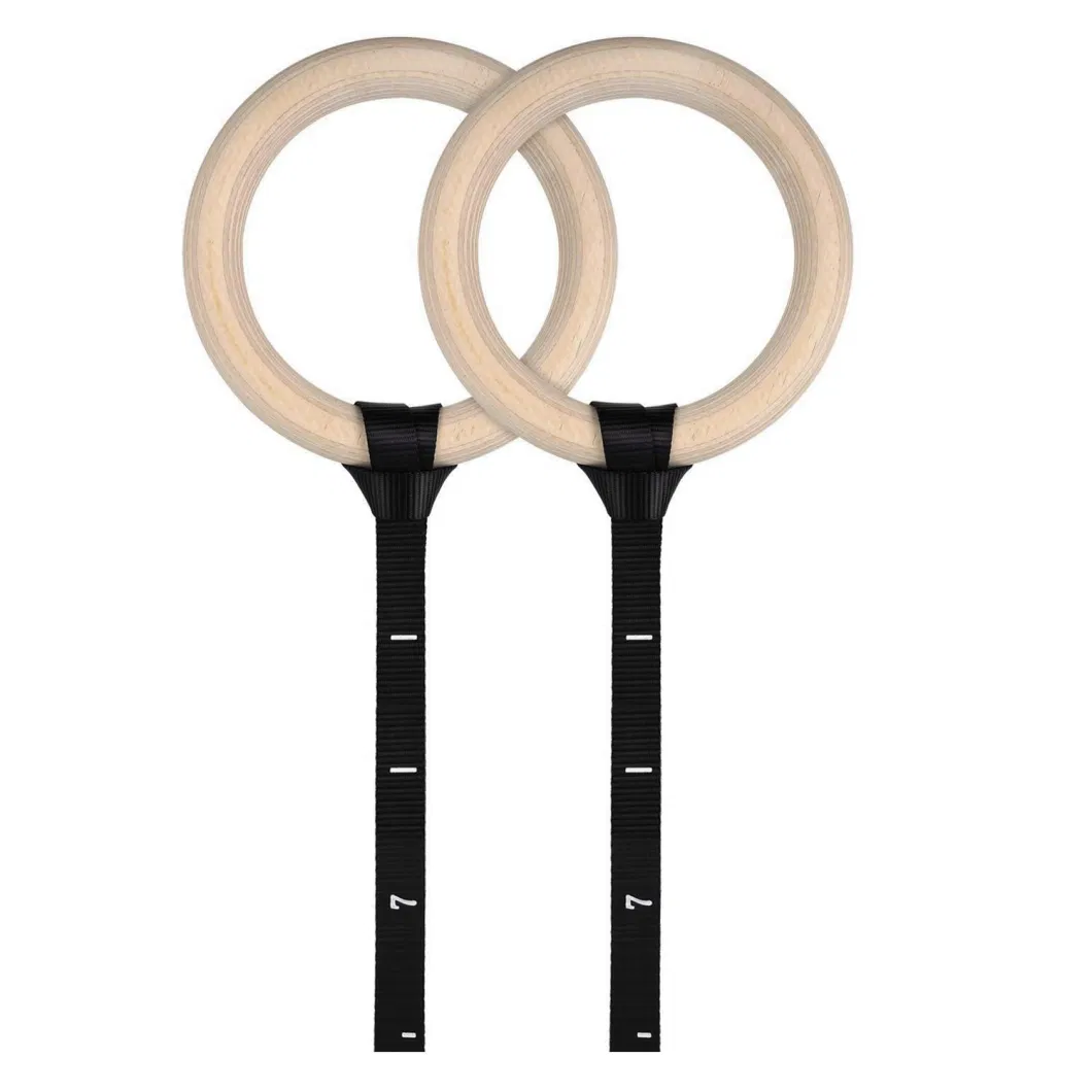 Eco Friendly Gym Equipment Nylon Strap Gymnastic Chin up Push up Training Wooden Rings Gym Fitness Set Tools Gym Ring