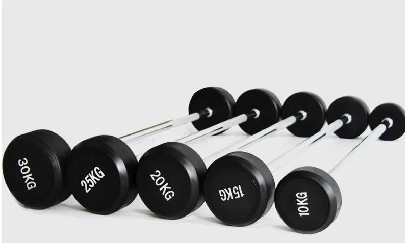 Gym Club Uesd Black Weight Lifting Rubber Coated 20lb Fixed Straight Barbell