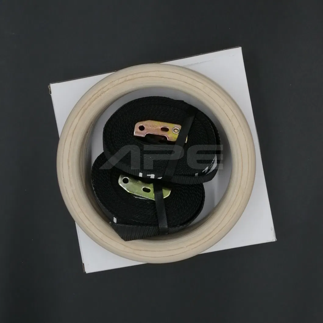 Ape High Quality Fitness Wooden Gym Rings with Nylon Strap