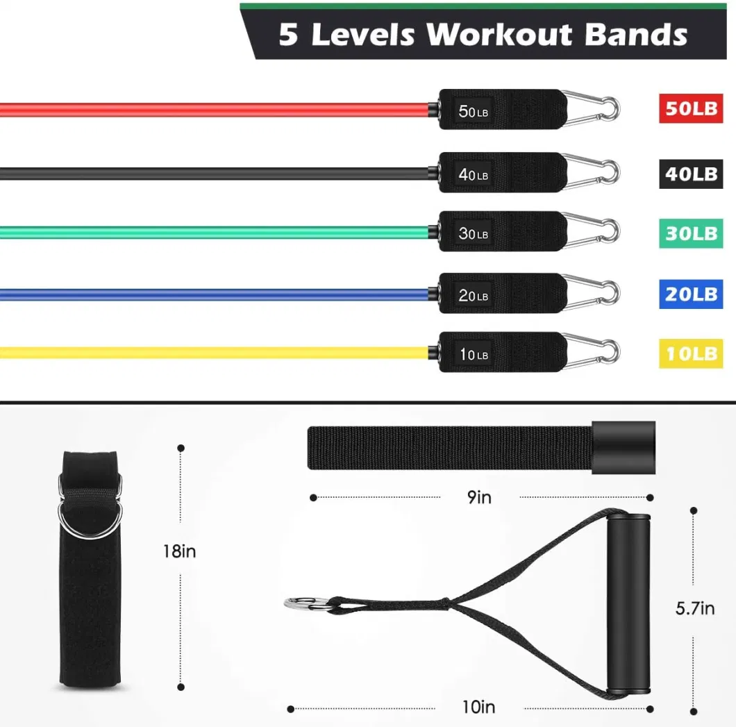 11PCS Exercise Bands Latex Resistance Tubes Set 11 Pieces Fitness Resistance Bands