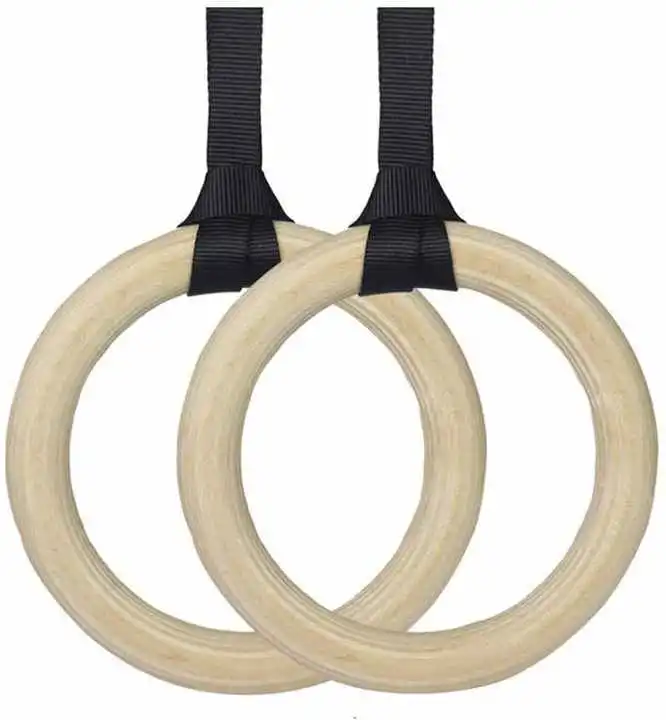 Fitness Equipment Gym Rings Wooden Gymnastic Rings with Adjustable Straps Exercise Rings