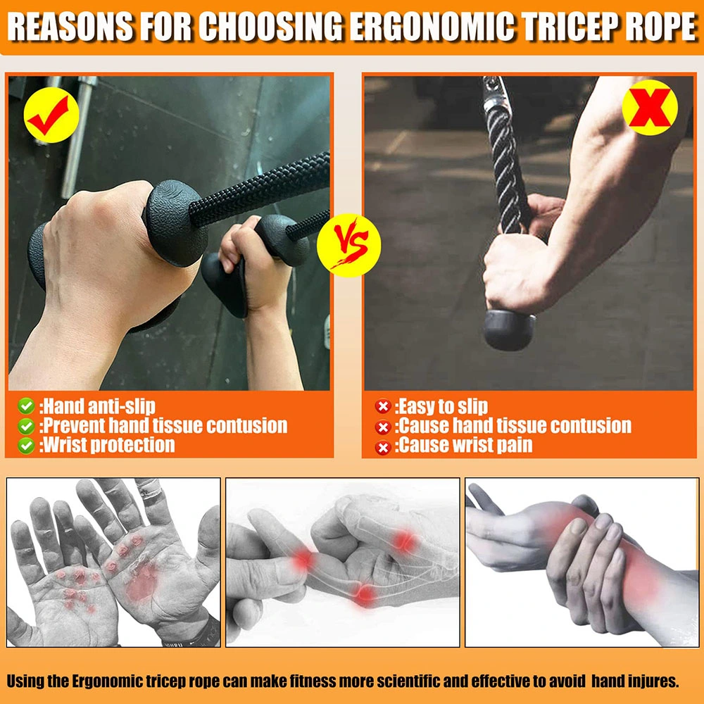 Fitness Biceps Triceps Rope Gym Lat Pull Down Grip Handles Pulley Cable Machine Attachment Rowing Bar Arm Muscle Training Handle