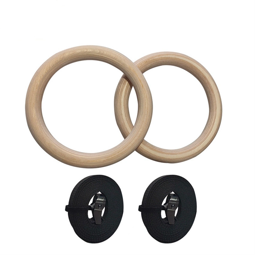 Wooden Gymnastic Rings Workout Power Training Adjustable Strap Core 38mm Sports Ring Strength Exercise Gymnastic Fitness Nylon Strap Wooden Gym Rings