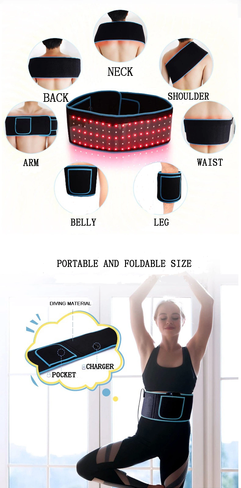 2024 New Technology 660nm 850nm Heating Waist Support Belt Heating Physical Therapy Waist Support Belt LED Red Infrared Light Therapy Belt
