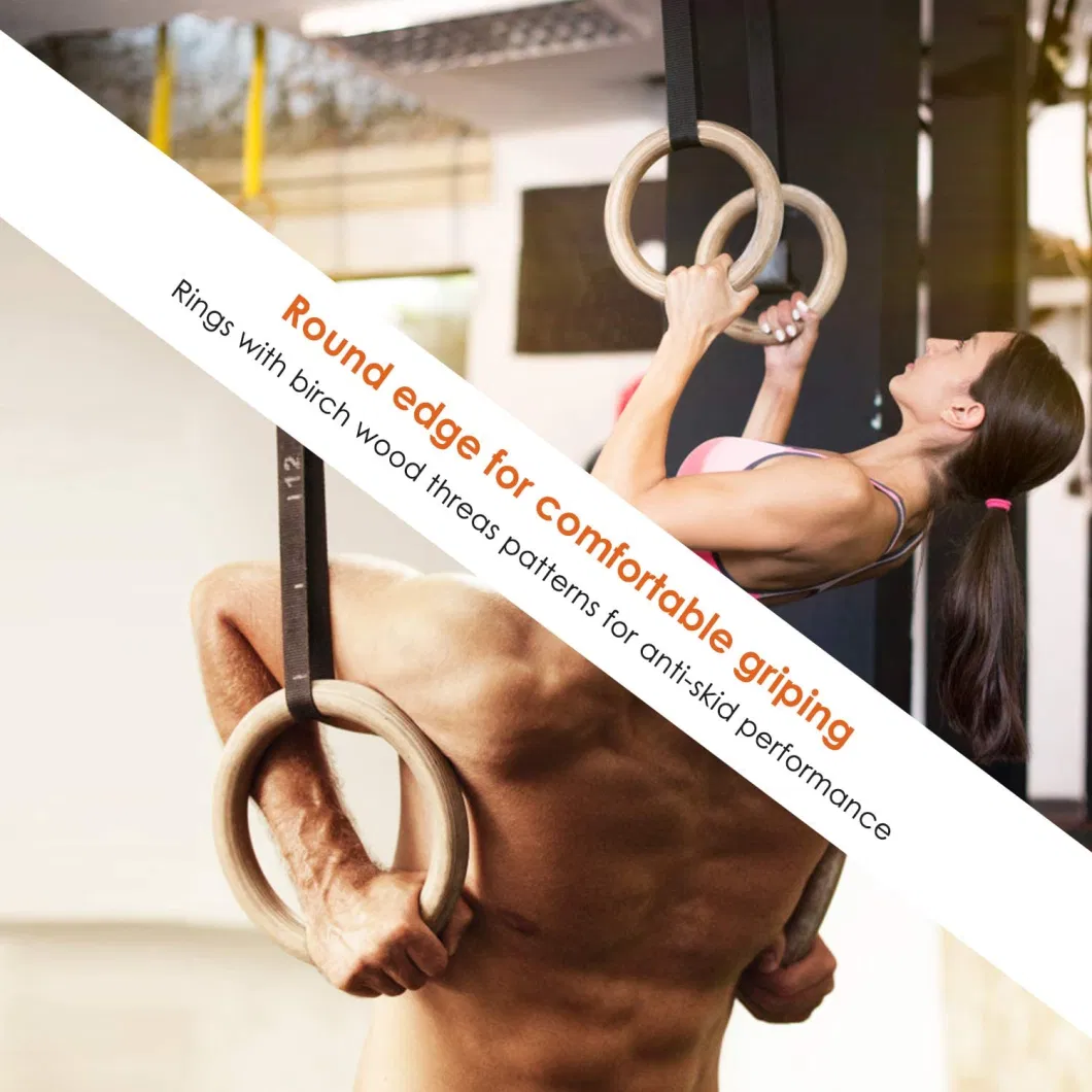 Factory Direct Sale Wooden Gym Rings Gym Exercise Gymnastic Rings with Training