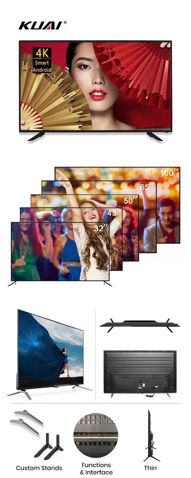 TV Factory Customized LED Smart Android TV 32 43 55 65 85 Inch Flat Screen Television 2K 4K Ultra HD TV Set