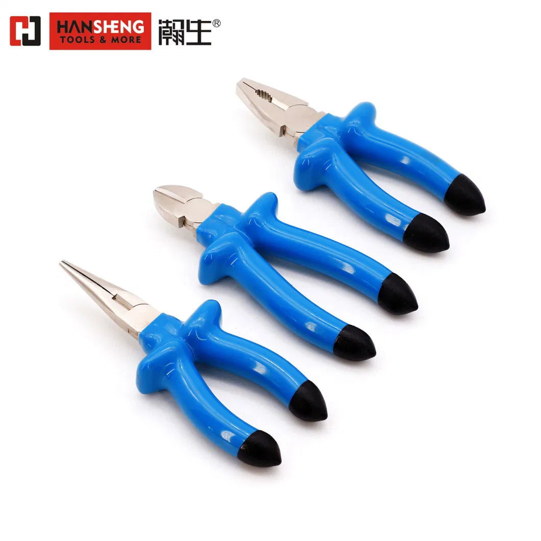 1000V Dipped Handle, Made of Carbon Steel or Cr-V, Nickel Plated, Combination Pliers, Diagonal Cutting Pliers, Long Nose Pliers
