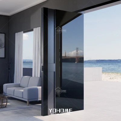 Italian Luxury Design Stainless Steel Entrance Door Exterior Security Front Pivot Door Modern Entry Black Aluminum Pivot Door