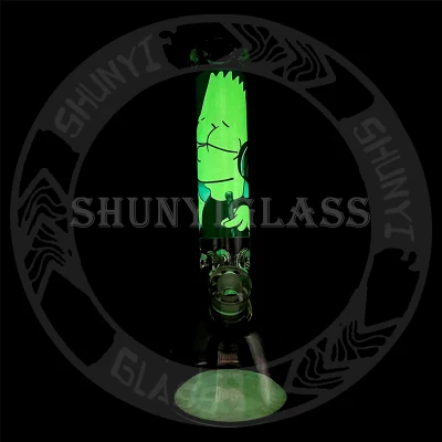 14&prime; &prime; Luminous Glass Pipe with Simpsons Picture Heady Beaker Smoke Water Pipes Dark in The Night
