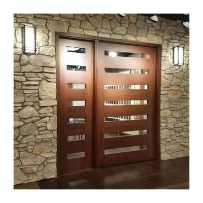 China Factory Us Modern Design Exterior Pivot Solid Wood Door with Sidelights