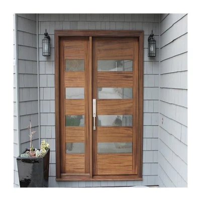 China Factory Us Modern Design Exterior Pivot Solid Wood Door with Sidelights