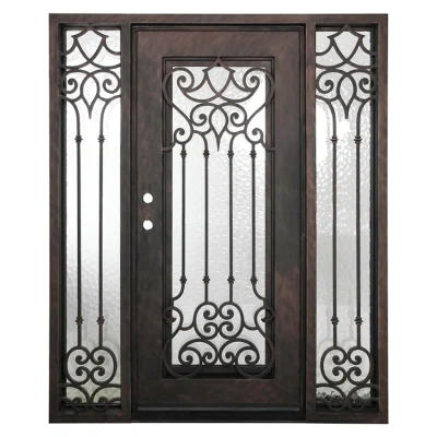 Modern Exterior Single Swing Iron Pipe Security Entry Door Custom French Wrought Iron Front Doors with Sidelights