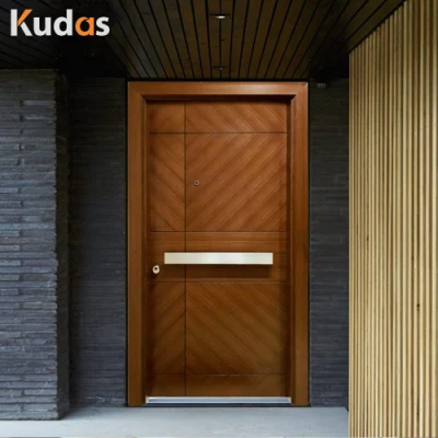 Double Entry Transitional Library Style Walnut Front Entrance Door for Houses
