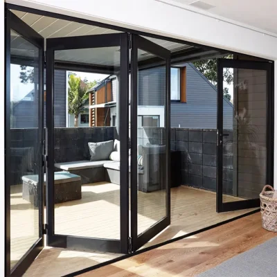 Custom Aluminum Glass Patio Exterior Bifold Doors Double Glazing Aluminum Bi-Folding Glass Door for Restaurant Cafe