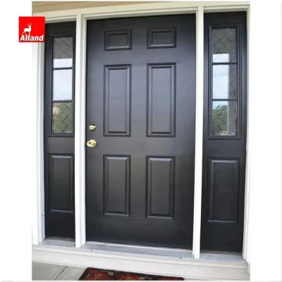 Custom Cheap Black Front Entry Wooden Fire Swing Patio Slab Door with Side Windows Latest Teak Wood Door Design House Entrance