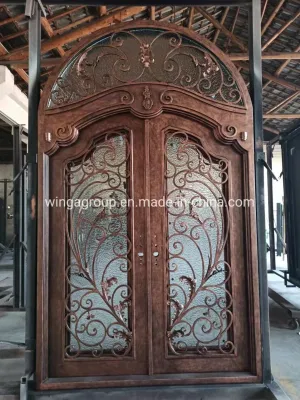 Bronze Color Main Gate Design for Custom Front Entry Double Iron Front Steel Metal Security Metal Glass Door for House Building Material with Quality Lock