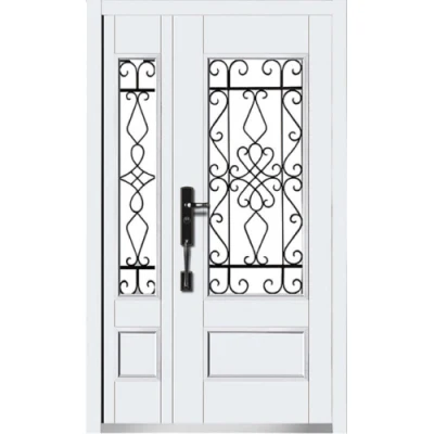 Craftsman Style Square Custom Exterior Double Wrought Iron Door