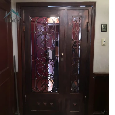 Home Villa Wrought Iron Entry Double Front Doors China manufacturers Hc-ID14