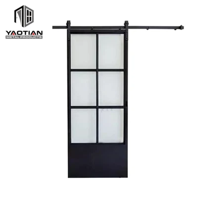 Black Steel Frame Interior Custom Size Sliding Entry Glass Door