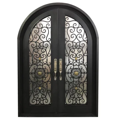 Front Main Entry Steel Security Exterior Metal Iron Front Doors Entrance Wrought Iron Double Entry Doors for Houses