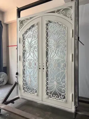 Luxury Design Round Arched Interior Exterior Front Double Glass Wrought Iron Doors Prices for Villa Home