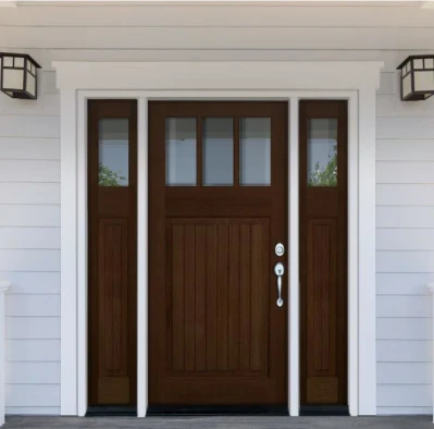 36 in. X 80 in. 6-Lite Clear Glass with Dentil Shelf Wood Front Door Slab