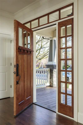 36 in. X 80 in. 6-Lite Clear Glass with Dentil Shelf Wood Front Door Slab