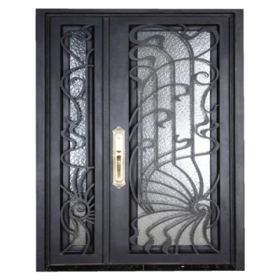 Economic Factory Price Exterior Front Entrance Security Wrought Iron Double Glass Doors/Wholesale Metal Steel Entry Door