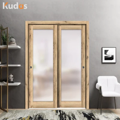 American French Style Modern Indoor Room Wooden Glass Doors Interior Bathroom Wood Door