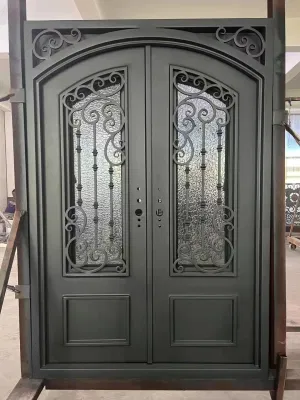 Luxury Design Round Arched Interior Exterior Front Double Glass Wrought Iron Doors Prices for Villa Home