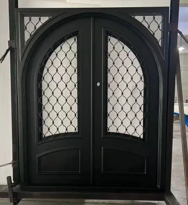 Luxury Design Round Arched Interior Exterior Front Double Glass Wrought Iron Doors Prices for Villa Home