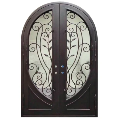 Front Main Entry Steel Security Exterior Metal Iron Front Doors Entrance Wrought Iron Double Entry Doors for Houses