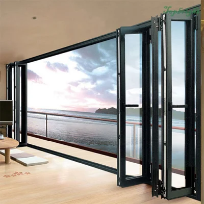 European Style Soundproof Thermal Break Aluminium Bi Fold Door Hurricane Resistant Tempered Low-E Glass Folding Patio Doors Exterior House Door