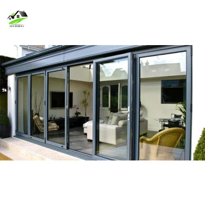 European Style Soundproof Thermal Break Aluminium Bi Fold Door Hurricane Resistant Tempered Low-E Glass Folding Patio Doors Exterior House Door