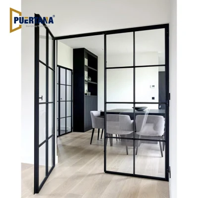 Modern Apartment House Internal Black Industrial Studio Clear Glass Door Aluminium Double Interior Metal French Glass Doors