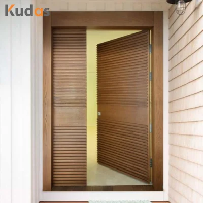 Double Entry Transitional Library Style Walnut Front Entrance Door for Houses