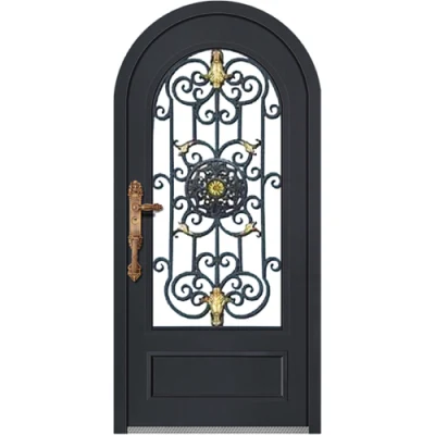 Craftsman Style Square Custom Exterior Double Wrought Iron Door