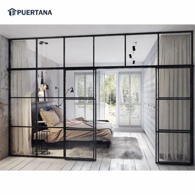 Modern Apartment House Internal Black Industrial Studio Clear Glass Door Aluminium Double Interior Metal French Glass Doors