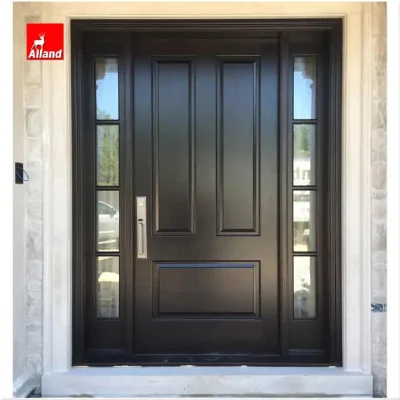 Custom Cheap Black Front Entry Wooden Fire Swing Patio Slab Door with Side Windows Latest Teak Wood Door Design House Entrance
