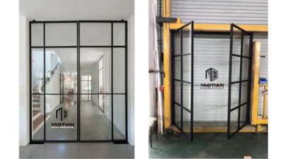 Industrial Glass Pane Bedroom Hinged Pivot Folding Glass Door