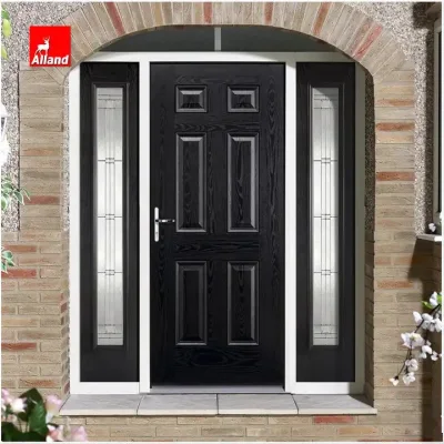 Custom Cheap Black Front Entry Wooden Fire Swing Patio Slab Door with Side Windows Latest Teak Wood Door Design House Entrance