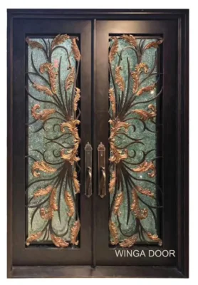 Antique Color Wrought Front Entry Iron Steel Metal Security Double Single Door
