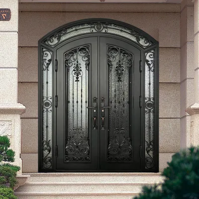 Antique Color Wrought Front Entry Iron Steel Metal Security Double Single Door