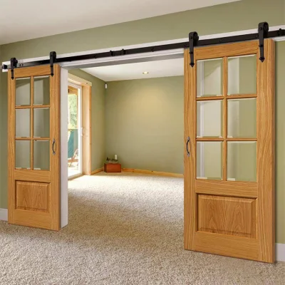 Modern Home Indoor Room Barn Style French Wood Door with Glass