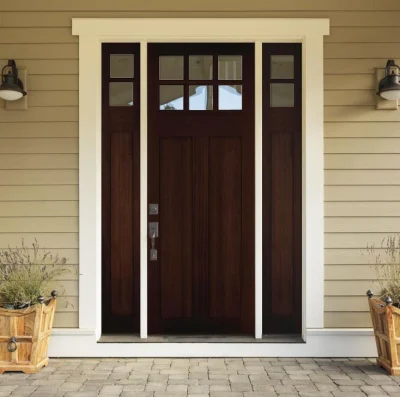  36 in. X 80 in. 6-Lite Clear Glass with Dentil Shelf Wood Front Door Slab